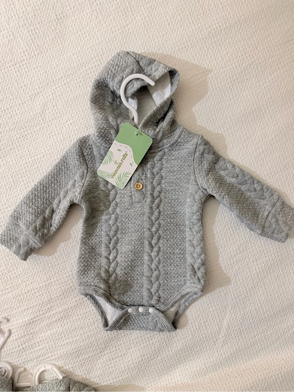 2-Pack Set - Cable-Knit Hooded Baby Set - Gray & White